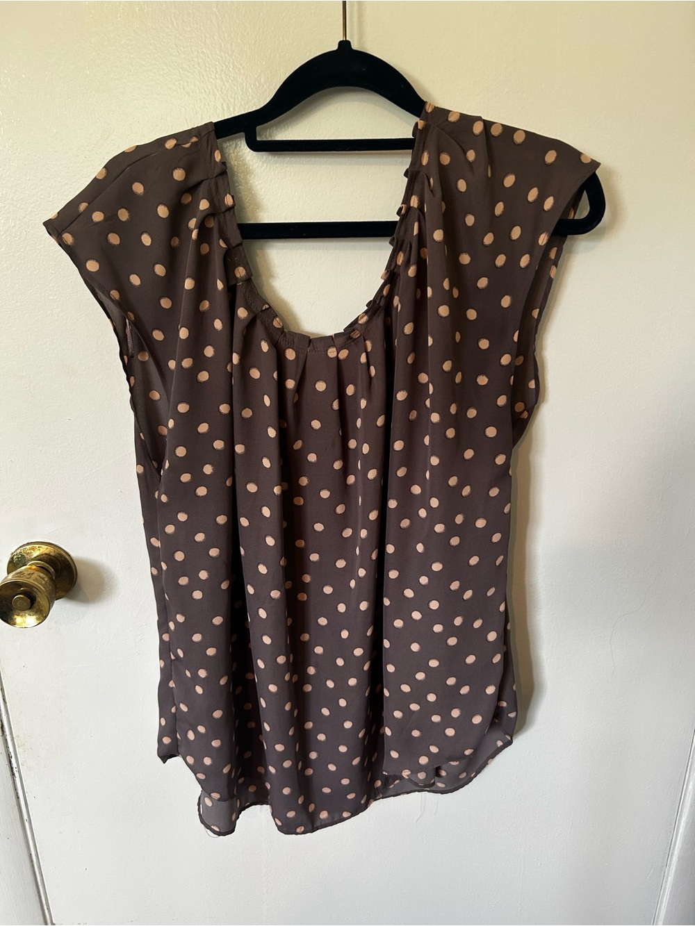 LC Lauren Conrad Brown Blouse with Cream Polka Dots